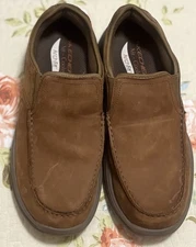 Men’s Skechers Arch Fit Motley Milo Brown Oiled Leather Slip-In Loafers Size 10
