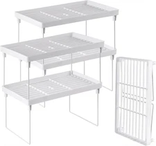 NiHome 4-Pack Stackable Plastic Kitchen Storage Shelf Foldable Rack - White 