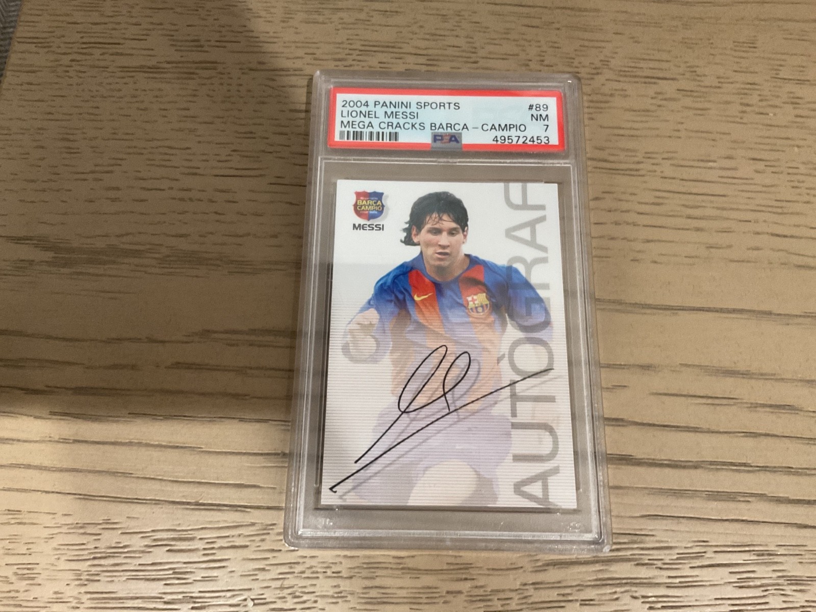 2004-05 PANINI SPORTS MEGA CRACKS BARCA #89 LIONEL MESSI ROOKIE RC PSA 7 view 1