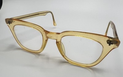 Vintage B+L Safety Eyeglasses Yellow Frame 5 3/4   50 s Lab Sci Fi