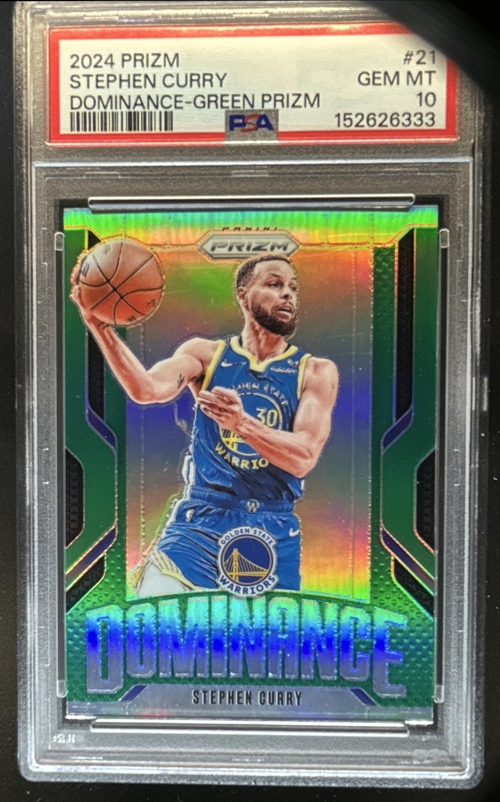 2024-25 Panini Prizm Stephen Curry Dominance Green #21 Warriors PSA 10 GEM MINT view 1