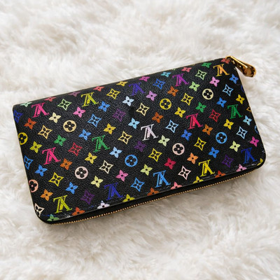 Louis Vuitton Monogram Multicolor Zippy Zip Around Long Wallet Black / With Box