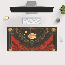 40*90cm1pc Gothic Dark Red & Black Large XXL Gaming Desk Mat - Non-Slip Rubber B