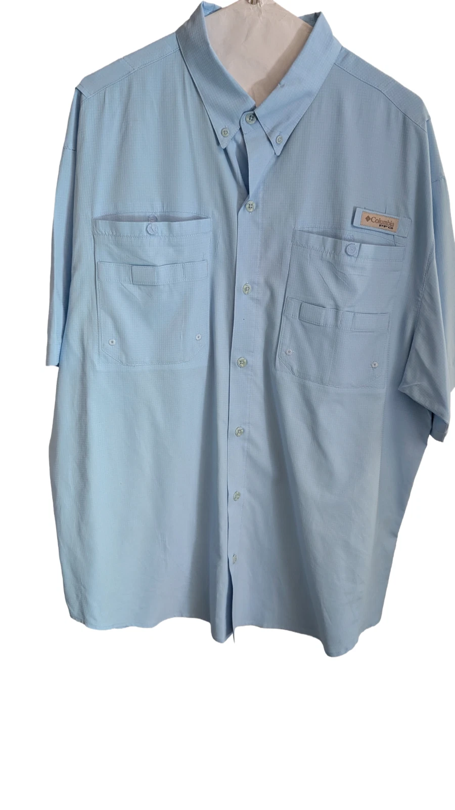 Columbia PFG Men’s Short Sleeve Outdoors fishing Shirt Large Light Blue ^read^