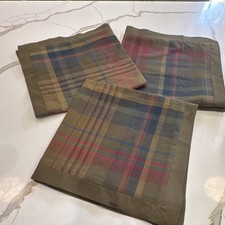 Set of 3 Ralph Lauren Euro Plaid Pillow Sham 26x26 Green/Blue/Red Cotton Zip