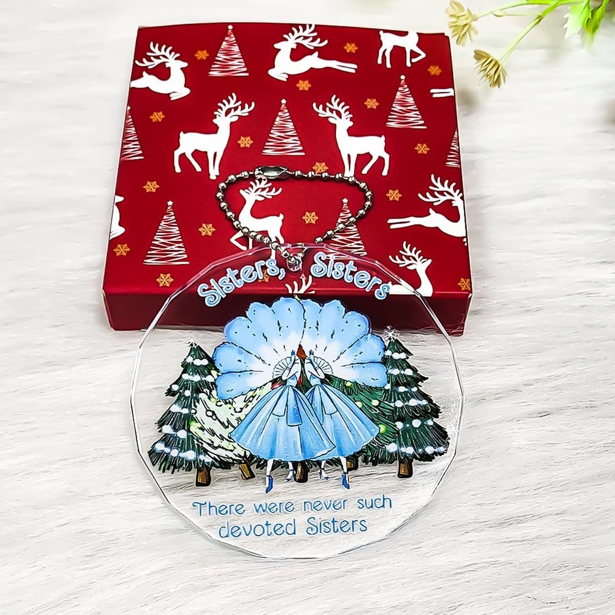 Sister Ornament, White Christmas Sisters Ornaments for Best Friend