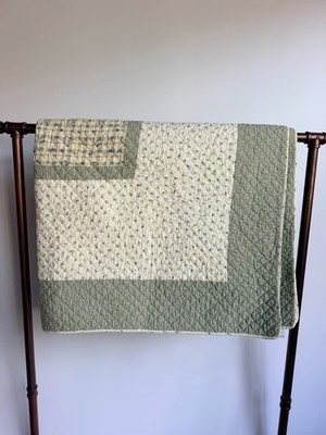Vintage Smith & Johnson Cotton Quilt 68x88 Sage Green Floral Cottage Farmhouse