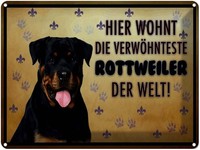 Blechschild 30X40 Cm Hund Hier Wohnt Die Rottweiler Deko Geschenk Metall Schild