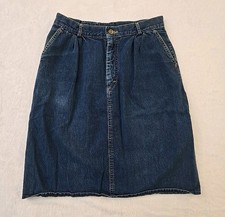 LL Bean Vtg 90s High Waisted Pleated Denim Midi Skirt Womans Sz 14 Cottagecore
