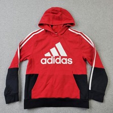 Adidas Hoodie Boys Medium 10/12 Red Logo Graphic Pullover Pockets