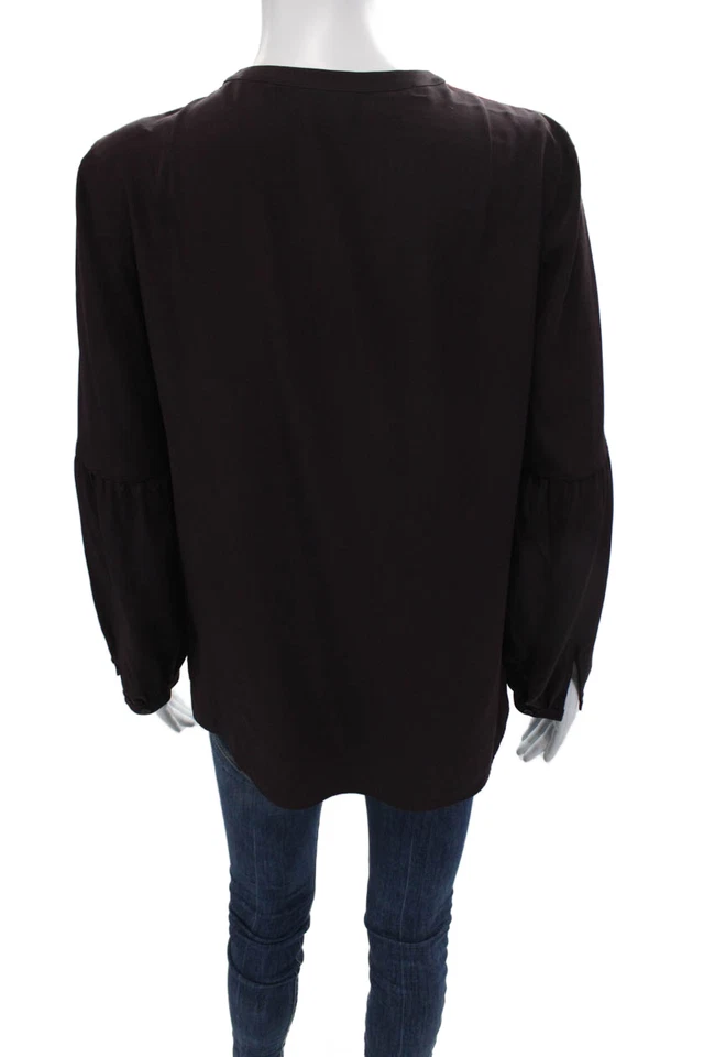 Blusa Akris Punto Mujer Seda Mangas Largas Cuello Llave Rojo Marrón Talla 6 Foto 3 de 4