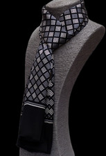 100 Silk men women Scarf satin neckerchief Wrap long plaids black gray MY113-24