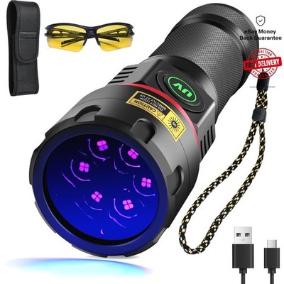 Handheld 80W UV Blacklight Flashlight - 6x Quad-core with Adjustable Brightness