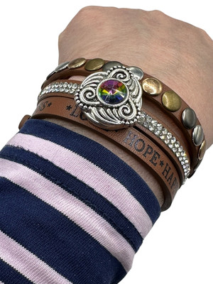 Criss Cross Brown Leather Bracelet & Multicolored Ginger Snap Jewelry Love Hope