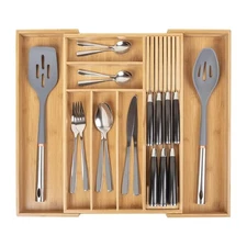 Bamboo Expandable Drawer Organizer, Kitchen Utensil Organizer, Home and Kitch...