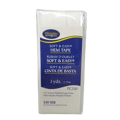 Wrights Soft & Easy Hem Tape 3 Yds 1/2'' W 100% Polyester Oyster White PC330 #D23