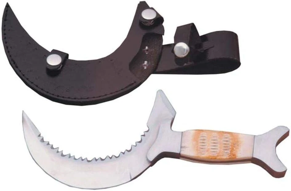 Cuchillo táctico para exteriores hoja media luna de 10 pulgadas con funda de cuero auténtico Foto 3 de 4