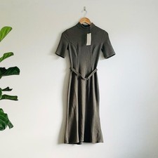 Zara Khaki Marl Midi Dress With Belt Size Small BNWT