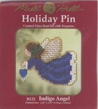 Mill Hill Holiday Pin Indigo Angel H122 Blue Heart Stitch  Beading KIT New