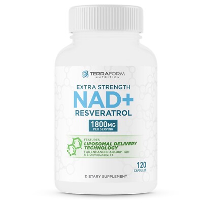 Liposomal NAD+ Resveratrol Supplement, 1800mg - 60 Day Supply - 120 Capsules