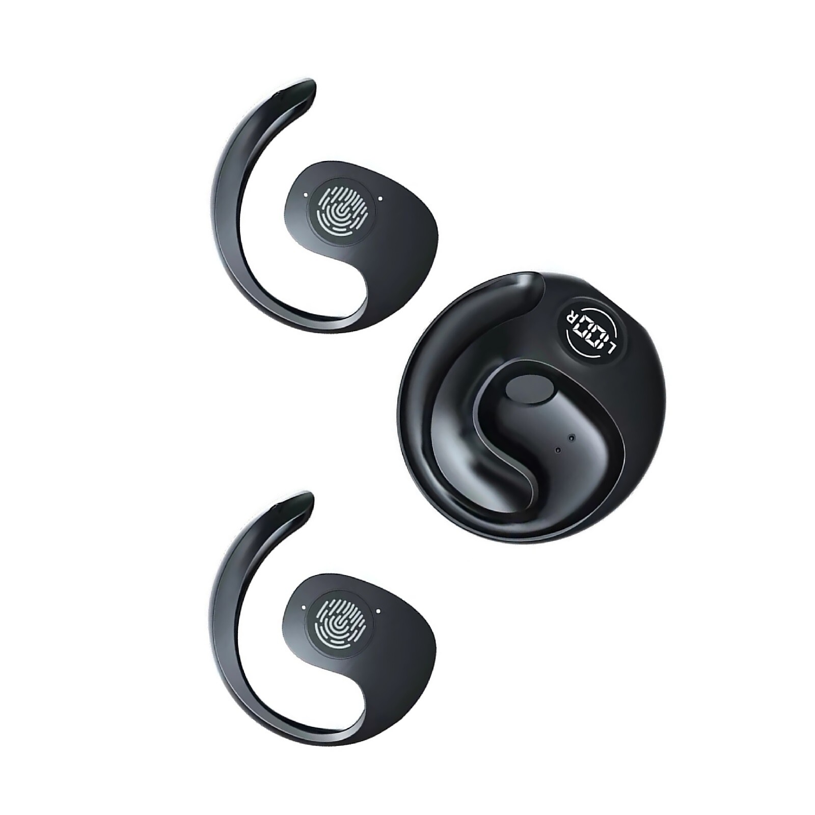 2Pcs Black Stereo Bass Headphones Bluetooth 5.3 Ear Hook Headset Earphones qq