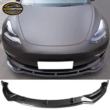 Fits 17-23 Tesla Model 3 Front Bumper Lip Spoiler 3PC PP Carbon Fiber Print
