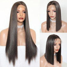 Short Bob Synthetic Lace Front Wigs 8 Brown Hair Long Straight Heat Resistant