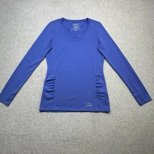 LL Bean Top XS Blue Stretch Base Layer Performance Active Outdoor Thumbholes