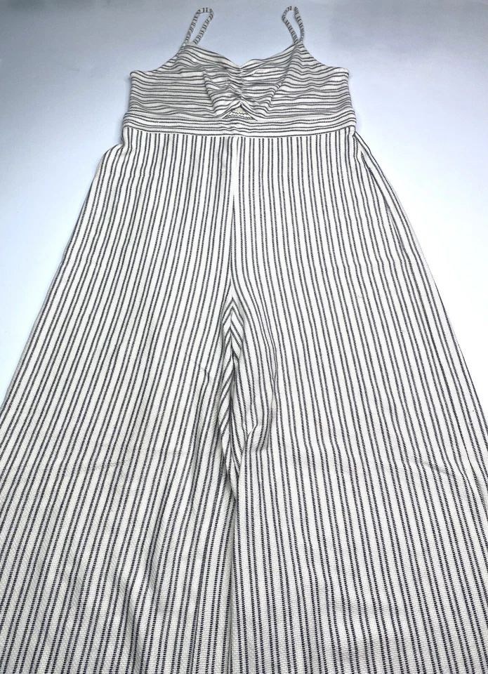 Mono Ann Taylor Loft Playa Pierna Ancha Mameluco Recortado Rayas Sin Mangas Talla S Foto 2 de 4