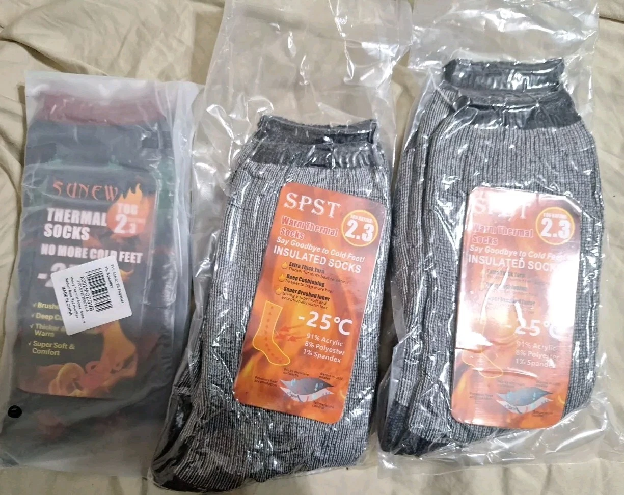 Lot Of 3 Thermal Insulated Crew Socks Sunew Best Heat Black Extra Warm 2.3 Spst