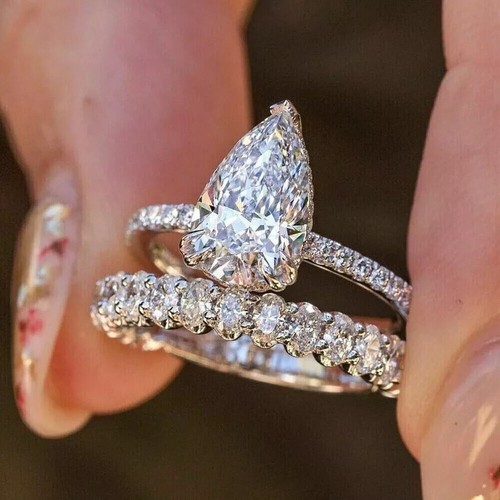 14K White Gold Plated 4 Ct LabCreated Diamond Bridal Set eBay