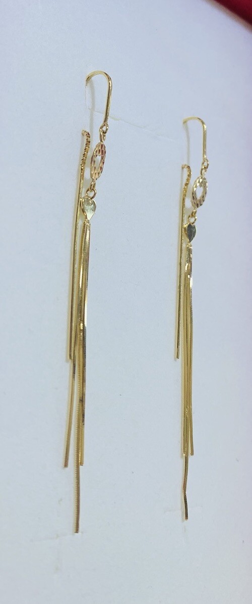 18K Solid Yellow Gold Dangle Hoop Back Earrings 2… - image 3
