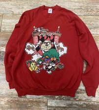 Vintage Looney Tunes Christmas Sweatshirt Adult Large Taz Print Made In USA 90s