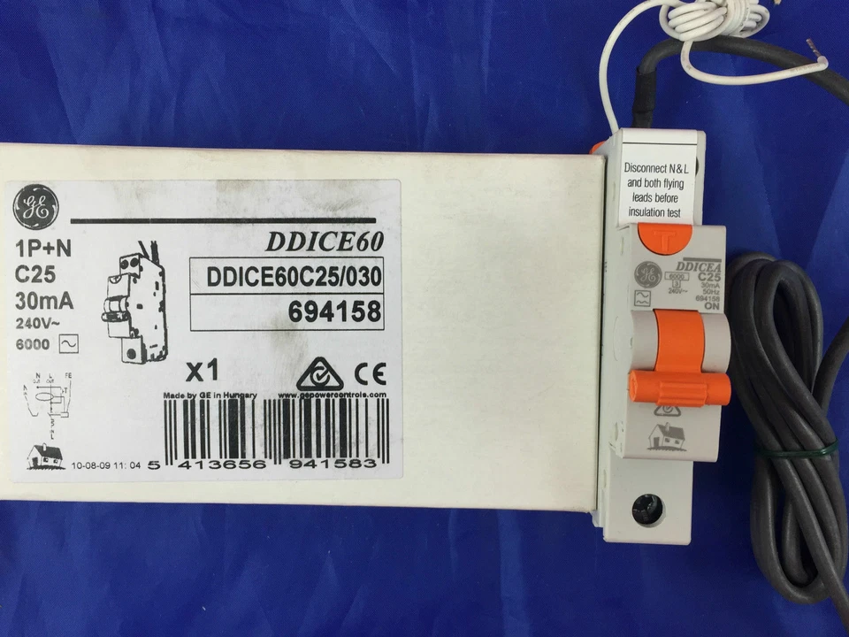 GE Compact RCBO RCD 25A 30mA 6kA 694158 1P+N C25 Curve Type AC DDICE60C25/030 - Image 2 of 4