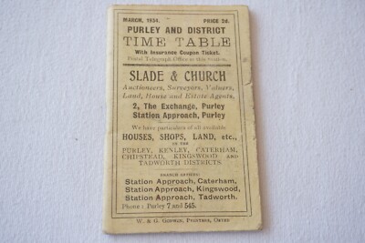 Fahrplan Purley & District Railway 1934 