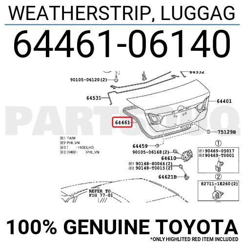 6446106140 Genuine Toyota WEATHERSTRIP, LUGGAG 64461-06140 | eBay 