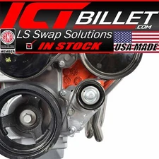 ICT Billet LS Truck - Belt Tensioner Relocation Bracket Kit w/ Pulley