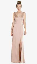 After Six 6856..Draped Cowl-Back Princess Line Dress / Front Slit..Cameo..Sz 16