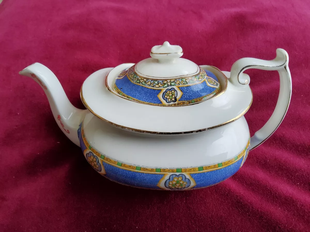 Paragon Star Small Teapot Blue Gold Art Deco Antique Fine Bone