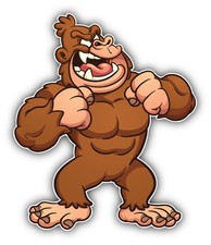 Muscular Gorilla Cartoon Car Bumper Sticker Decal 4'' x 5''