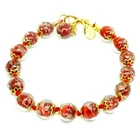 Murano Glass Bracelet Red Gold Handmade Venice 15 Beads Italy