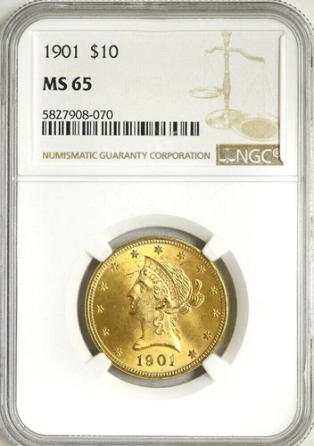 1901 $10 Liberty Head Eagle Gold Coin NGC MS65