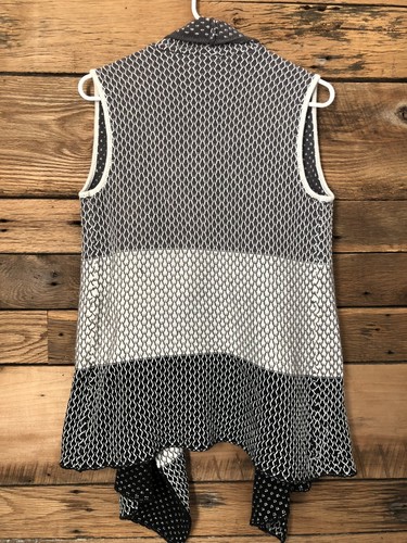Cato Womens Open Front Sleeveless Waterfall Cardigan Block Print Sz S - Picture 3 of 3