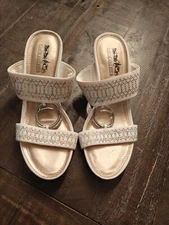 Coach and Four slip on sandals. Multi colored rhinestones. Wedge about 2.5 high