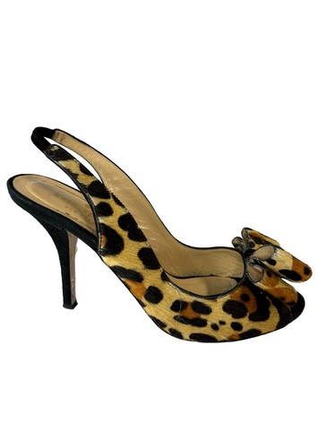 Kate Spade Leopard Calf Hair Peep Toe Slingback Heels Size 7B - Picture 3 of 12