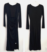 Lucca Dress M Black Belly Cut Out Twist Front Long Sleeve Slit Midi Sexy Party