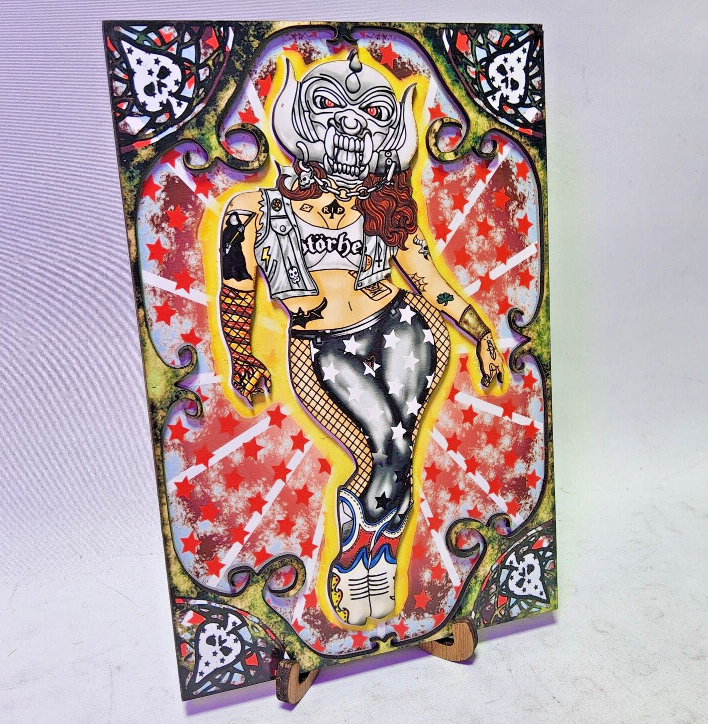 Laser cut motorhead girl warthog mask pinup 3d wooden digital art print 6x9