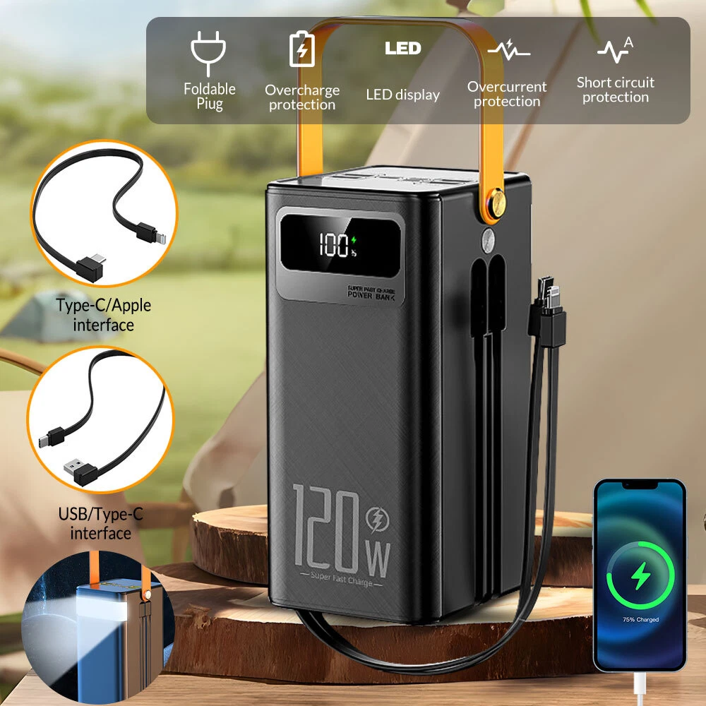 120W Portatil 70000mAh Cargador Fast Power Bank USB C Para Bateria Celulares LED image 1