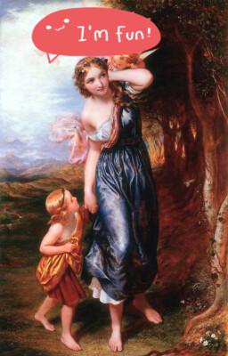 Oil painting Charles-West-Cope-L-allegro venus with angel children in landscape