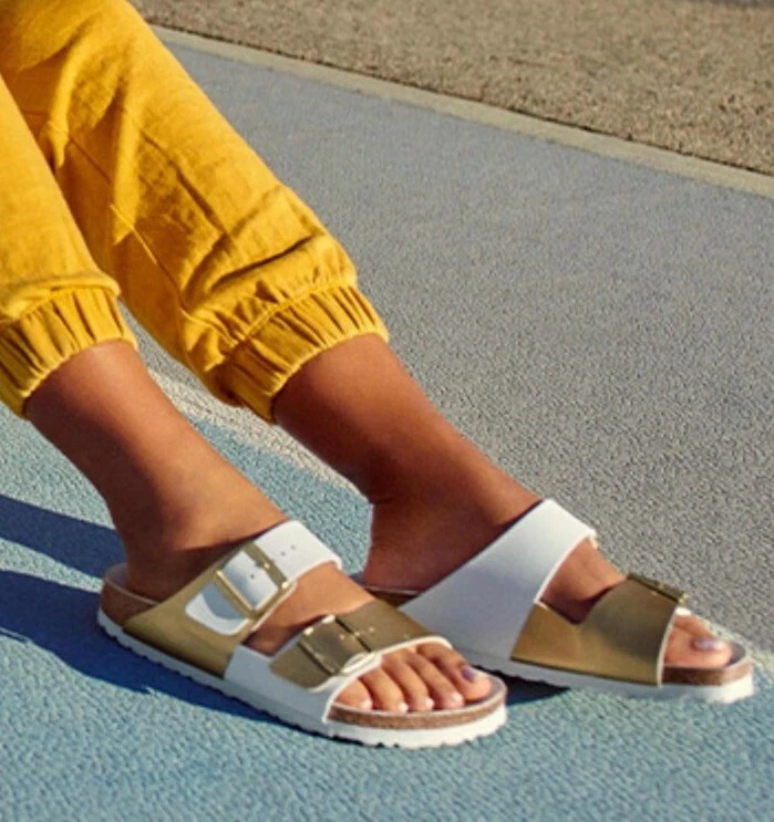 Birkenstock Arizona Split White/Gold Sandals Birko-Flor made in | eBay